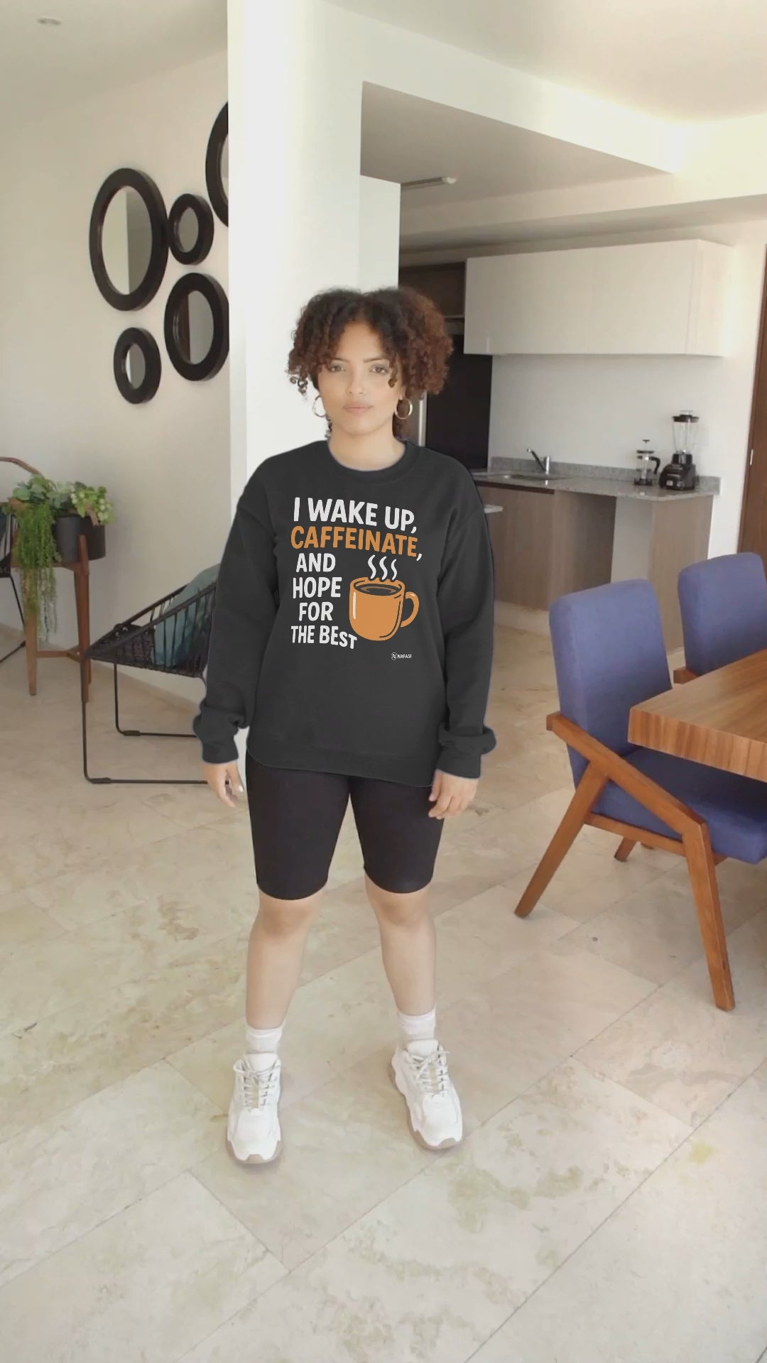 Coffee Lover's Crewneck Sweatshirt - "I Wake Up, Caffeinate, and Hope for the Best"